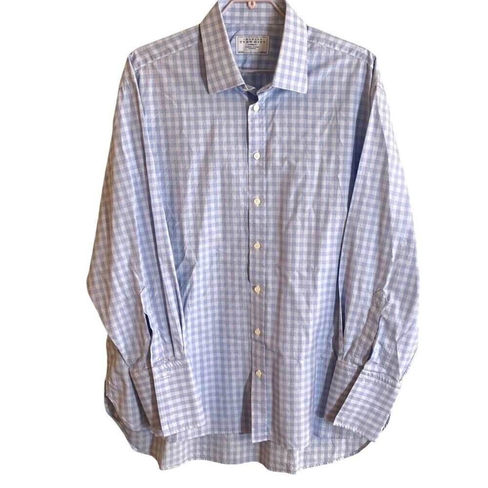 Charles Tyrwhitt Lavender Blue Check  Button Down French Cuff‎ Shirt 18/37
